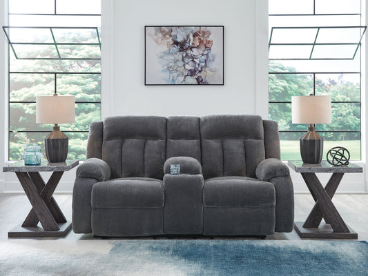 Observation - Double Reclining Power Loveseat With Console - Steel