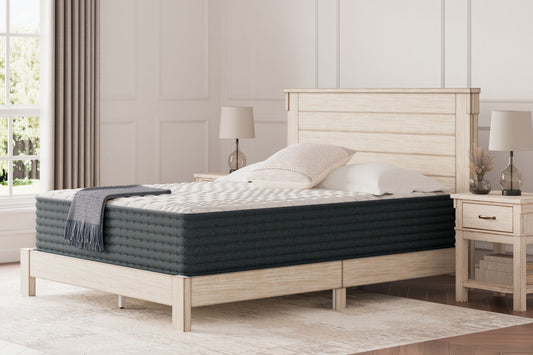 Mattress on a wooden bed frame in a bedroom setting