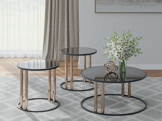 Hannerly - Occasional Table Set (Set of 3) - Black / Gold Finish