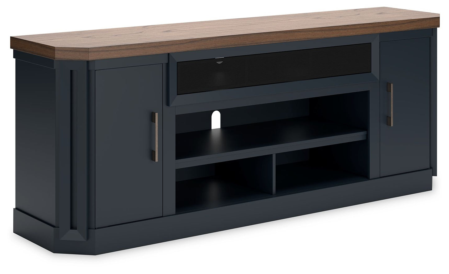 Landocken - XL TV Stand W/Fireplace Option - Brown / Blue