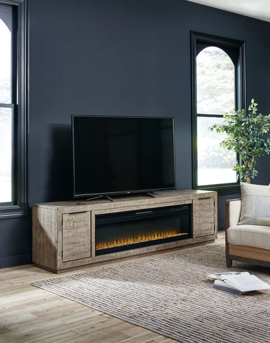 Krystanza - TV Stand with Wide Fireplace Insert - Weathered Gray